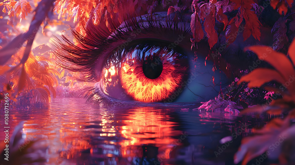 Surreal 3D Illustration of a Giant Eye in a Forest Surreal 3D Illustration of a Giant Eye in a Forest