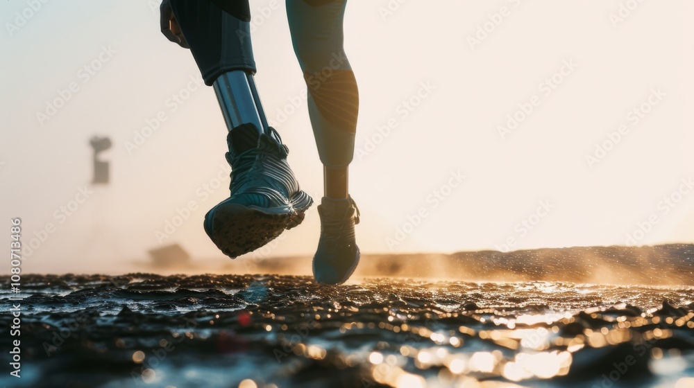 A Detailed Close-Up of an Artificial Limb in Action, Showcasing a Person Utilizing a Prosthesis to Move Their Body with Remarkable Agility and Dexterity. A Detailed Close-Up of an Artificial Limb in Action, Showcasing a Person Utilizing a Prosthesis to Move Their Body with Remarkable Agility and Dexterity.