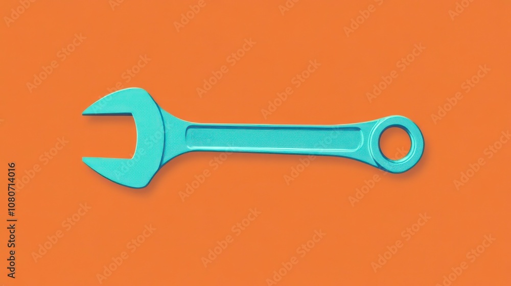 A simple, flat design of a wrench outlined in teal against a bright orange background, ideal for representing tools or DIY projects A simple, flat design of a wrench outlined in teal against a bright orange background, ideal for representing tools or DIY projects