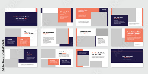 charity powerpoint presentation template design slide, donation funding presentation portfolio 12 page slide design