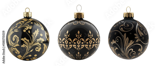 Set of Black Christmas Baubles isolated on transparent background