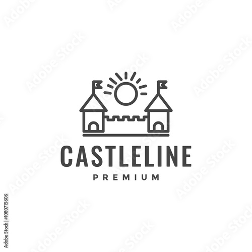 castle building line logo design vector illustration