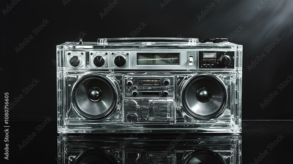 Fototapeta premium Vintage boombox with cassette deck, radio, and speaker controls