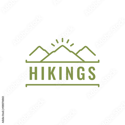 hiking mountain line logo design vector illustration