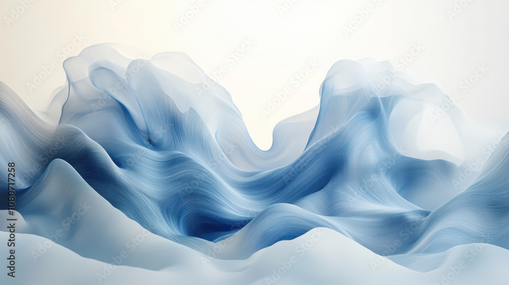 Fototapeta premium Abstract blue wave illustration with soft curves, evoking a sense of tranquility and fluidity in a serene environment.