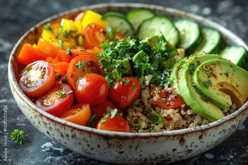 Colorful Salad Bowl with Quinoa, Tomatoes, Avocado, and Cucumber Colorful Salad Bowl with Quinoa, Tomatoes, Avocado, and Cucumber