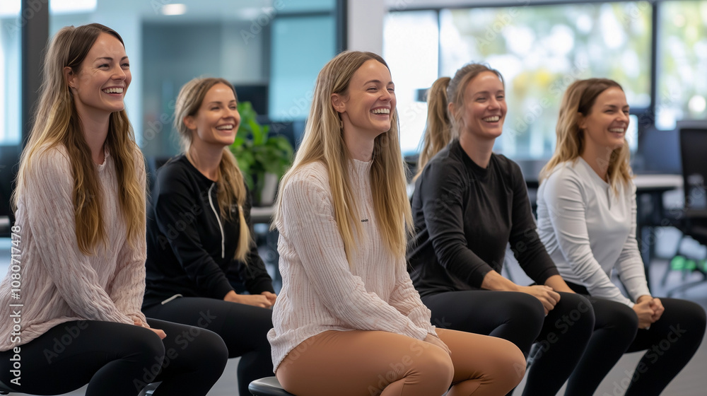 Obraz premium Colleagues Exercising Together for Fun and Fitness