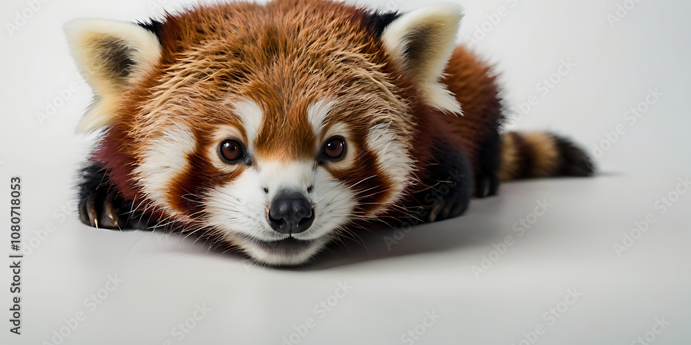 Obraz premium Cute Red Panda Animal lying on the white background Created with geenerative AI