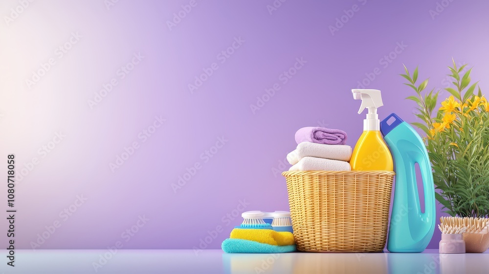 Laundry essentials, including a basket and iron, against a purple background, tidy and minimalistic setup with bright, colorful contrast Laundry essentials, including a basket and iron, against a purple background, tidy and minimalistic setup with bright, colorful contrast