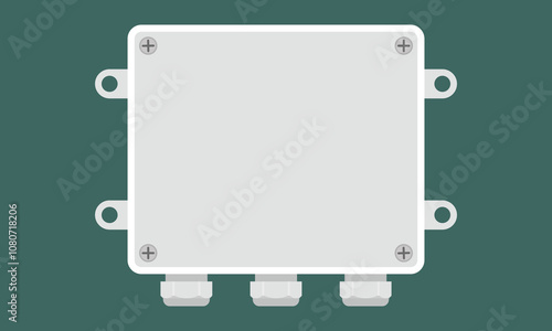 White cable junction box with mounting flanges or brackets. Vector illustration