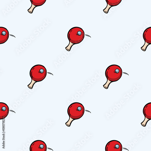 Vector seamless pattern with racket and ping pong ball. Hand drawn background related to board games, leisure, sports and hobbies. Set of icons, signs and symbols
