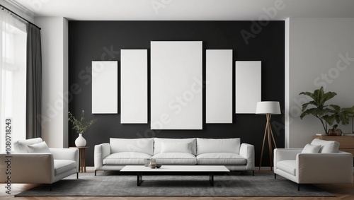Wallpaper Mural High-Detail Multi-Paneled White Canvas Wall Art in Contemporary Living Room Torontodigital.ca