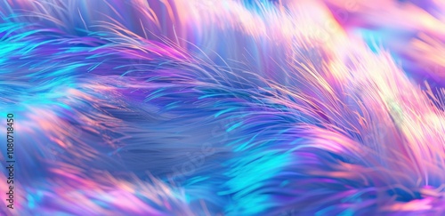 Colorful iridescent soft fur texture with neon pastel light reflections