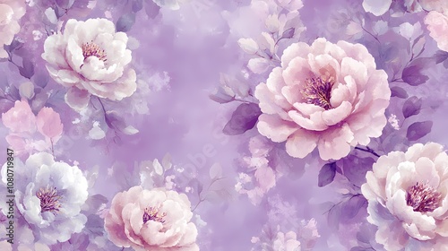 Vintage purple peony pattern illustration poster background