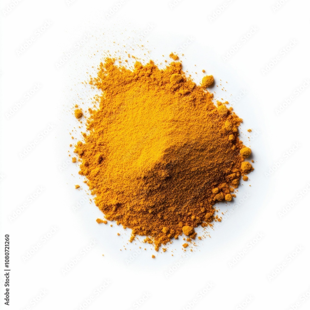 Heap of Vibrant Turmeric Powder on White Background Heap of Vibrant Turmeric Powder on White Background