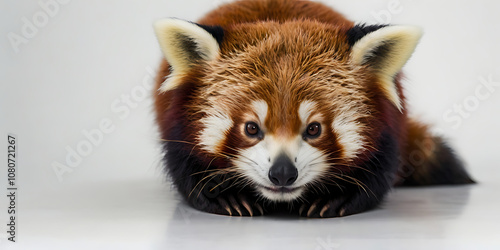 Cute Red Panda Animal lying on the white background Created with geenerative AI