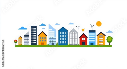 Sustainable energy and environment concept. Clean renewable energy design. Save the world with eco-friendly. Illustration in flat style. Modern design image.