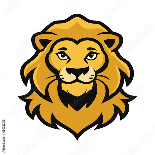 A bold golden lion mascot logo vector featuring a fierce lion's head with a thick mane, symbolizing strength and royalty. Clean lines and striking gold tones for versatile branding.