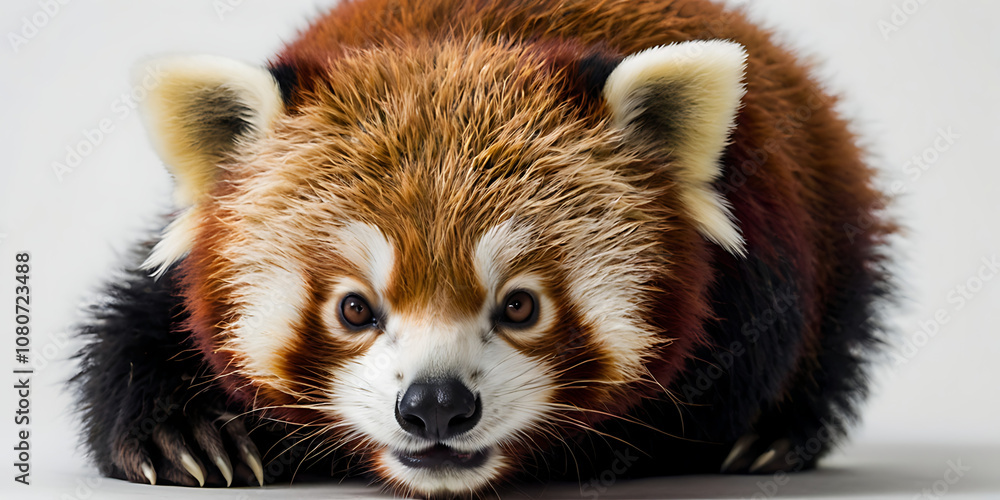 Fototapeta premium Cute Red Panda Animal lying on the white background Created with geenerative AI