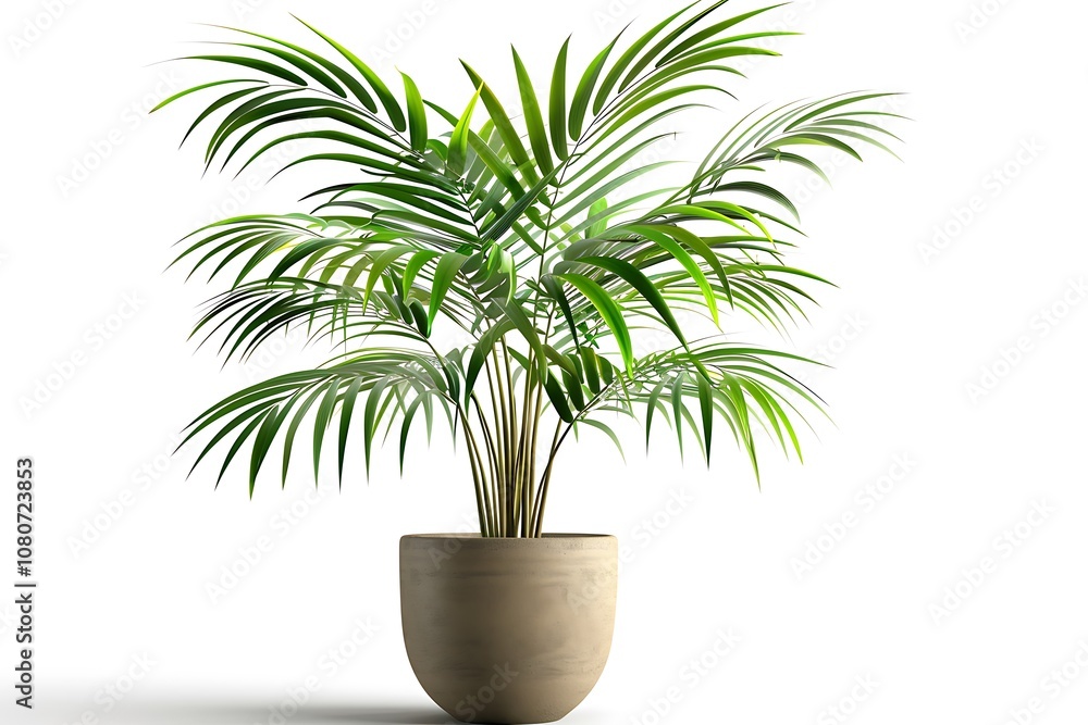 Obraz premium Lush Green Indoor Plant in Modern Pot on White Background, Ideal for Home and Office Décor, Bringing Nature Indoors and Enhancing Aesthetic Spaces