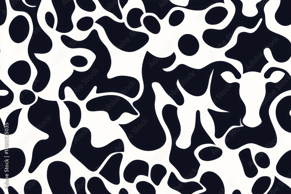 This abstract vector design showcases a seamless black and white texture reminiscent of cow skin ideal for contemporary dairy product packaging and artistic uses. This abstract vector design showcases a seamless black and white texture reminiscent of cow skin ideal for contemporary dairy product packaging and artistic uses.