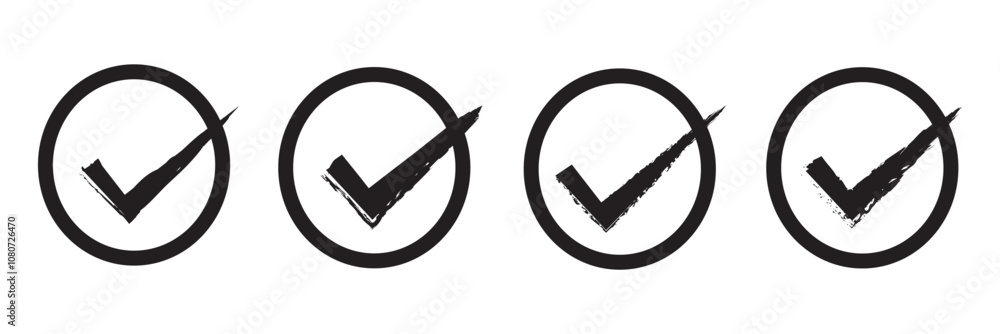 Black check mark icon set, Tick symbol in black color vector illustration, Check mark sign vector Black check mark icon set, Tick symbol in black color vector illustration, Check mark sign vector