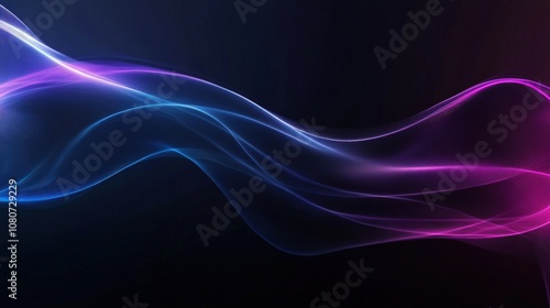 Abstract Blue and Purple Glowing Waves on a Dark Background