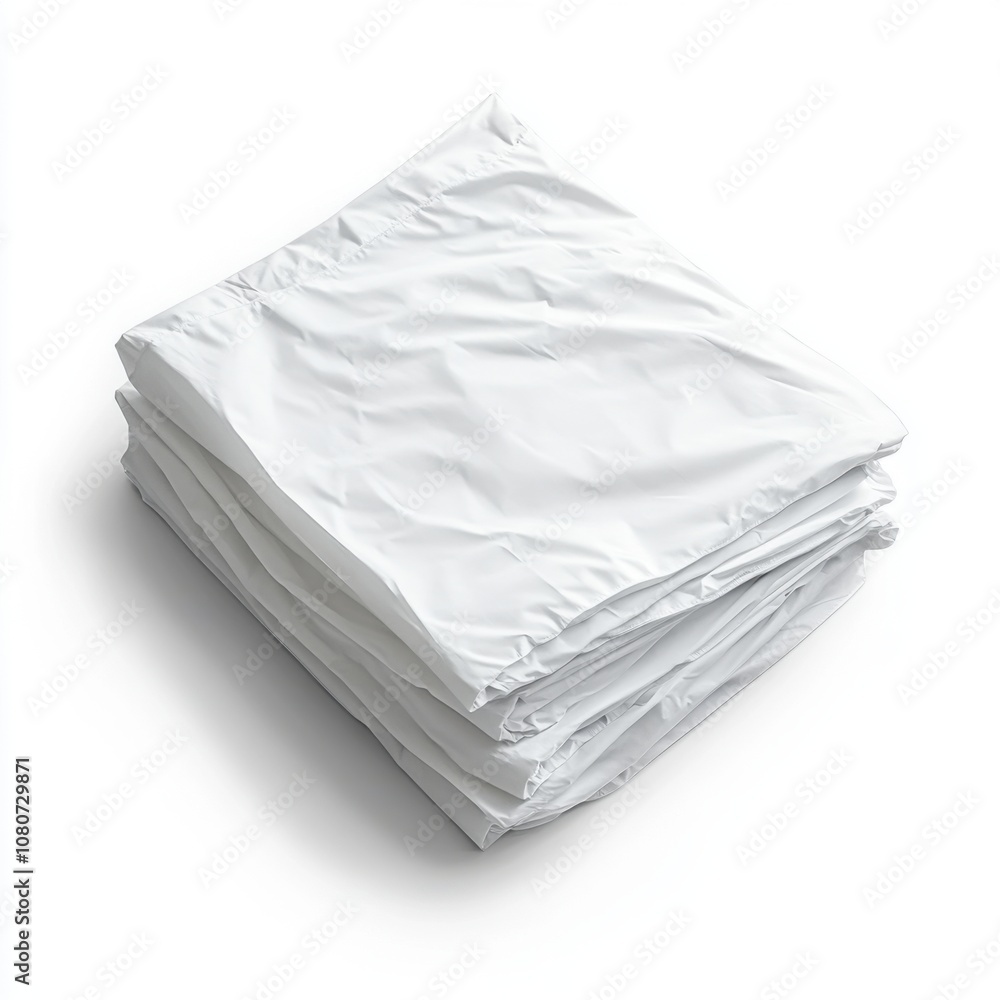 Stacked white bed sheets isolated on a plain background for home decor concept Stacked white bed sheets isolated on a plain background for home decor concept