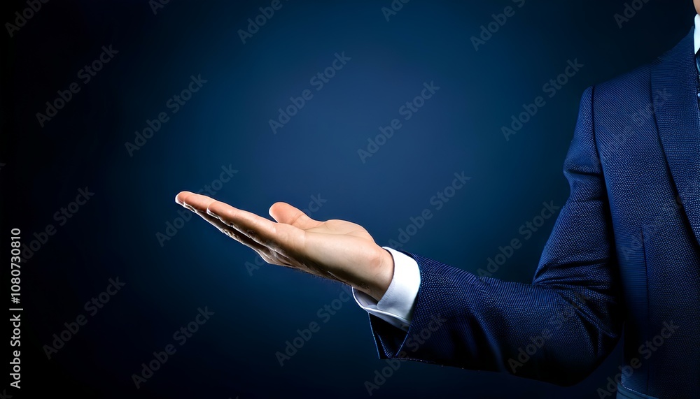 An open hand with the palm facing up against a dark blue background An open hand with the palm facing up against a dark blue background