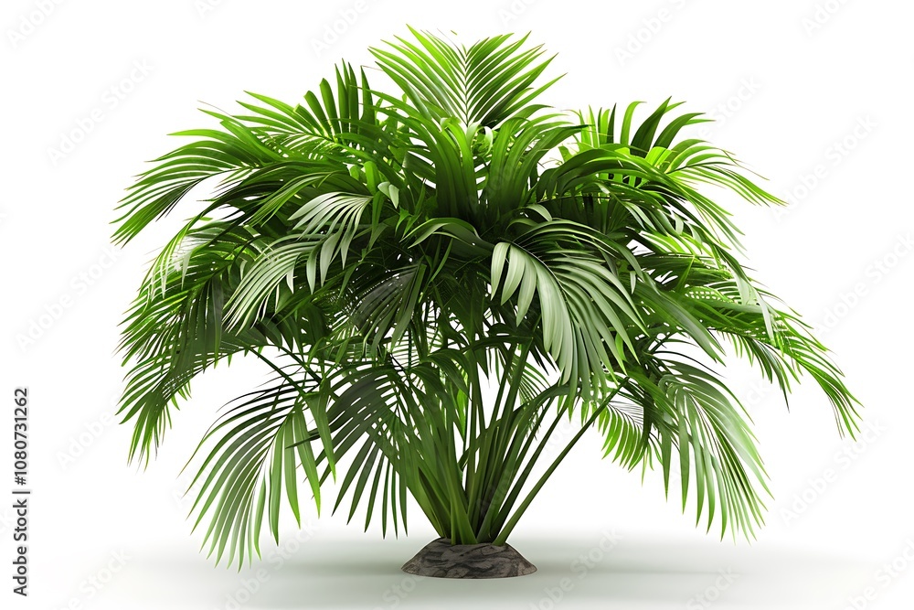 Fototapeta premium Lush Tropical Indoor Plant with Vibrant Green Fronds Perfect for Home and Office Decoration to Bring a Touch of Nature Indoors and Enhance Aesthetic Appeal, on White Background