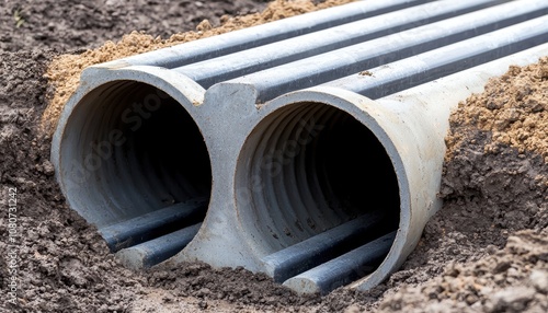 Wallpaper Mural Infrastructure project featuring aligned drainage culverts, showcasing efficiency and preparedness in construction Torontodigital.ca