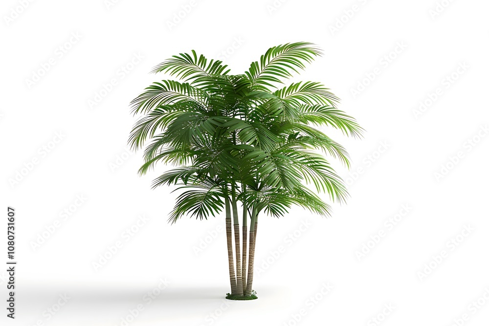 Lush Green Tropical Palm Tree with Abundant Fronds Against a Bright White Background, Perfect for Interior Design and Nature-Themed Projects, on White Background Lush Green Tropical Palm Tree with Abundant Fronds Against a Bright White Background, Perfect for Interior Design and Nature-Themed Projects, on White Background