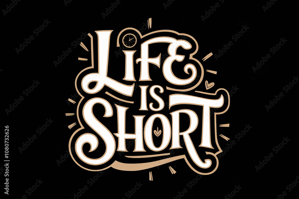Life is Short lettering design with clock icon. Life is Short lettering design with clock icon.