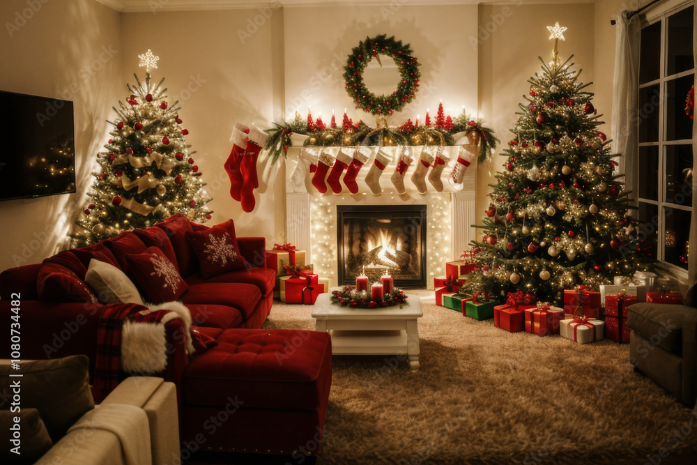 A cozy living room filled with the festive spirit of Christmas A cozy living room filled with the festive spirit of Christmas