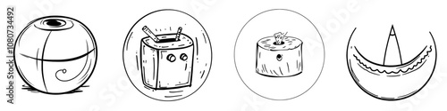Decorative pencil sharpener icon with hand drawn line work. Isolated doodle pencil sharpener icon.