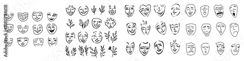 An illustration of drama masks in modern format, isolated on white