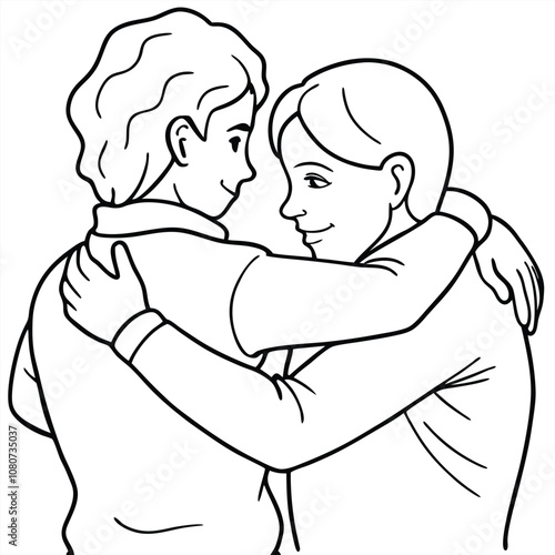 Hugging People outline vector illustration