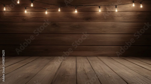Wallpaper Mural Wooden room with warm string lights, perfect for displaying products or designs in a cozy setting Torontodigital.ca