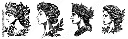 Greek goddess bust illustration in a modern style