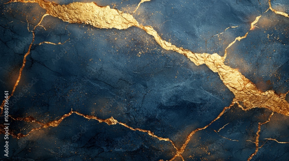 A textured blue and gold abstract background with cracks, suitable for design projects. A textured blue and gold abstract background with cracks, suitable for design projects.