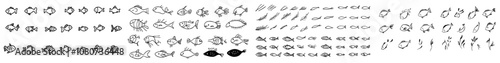 An underwater world sea life ocean icon set in doodle style. Underwater world sea life ocean sketch collection