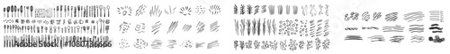 The set of brushstrokes, lines, squiggles and swirls represents a modern hand drawn illustration which you can use in decorations and designs.