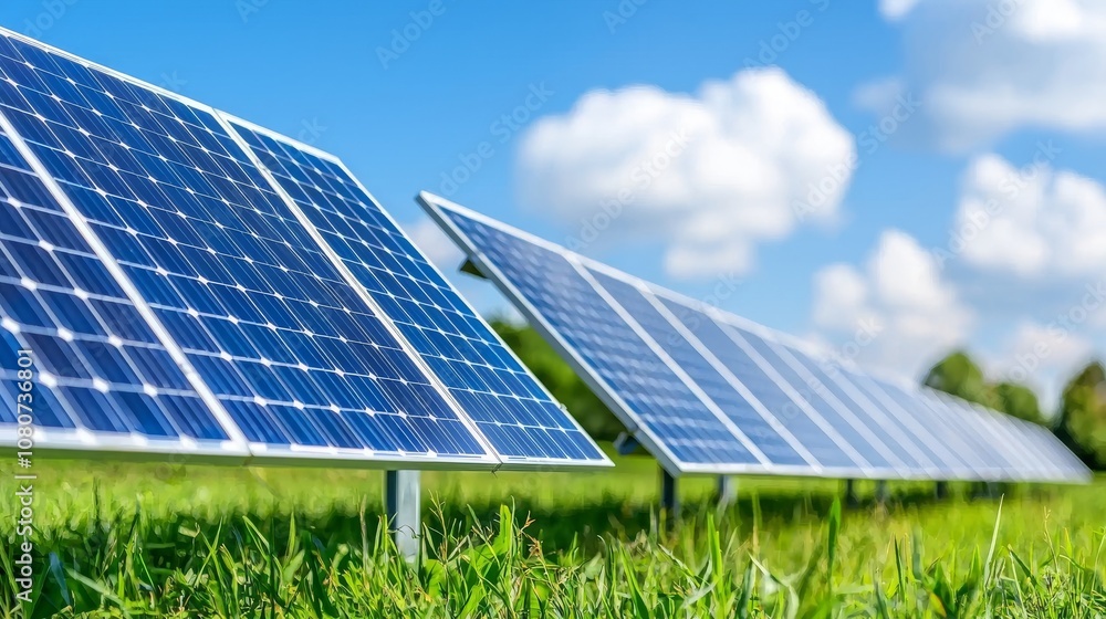 An array of solar panels under a bright sky showcasing renewable energy and sustainable technology. An array of solar panels under a bright sky showcasing renewable energy and sustainable technology.