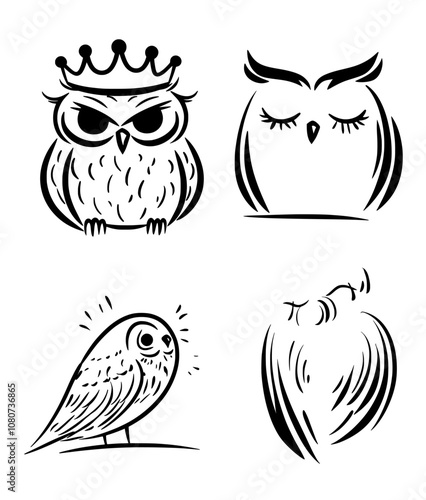 In a cartoon, an owl wears a crown and stares at the camera