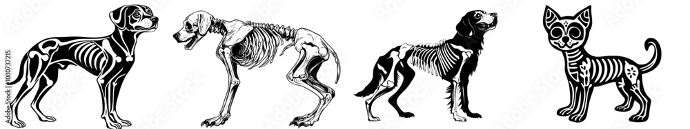 Obraz premium A skeleton of a dog animal silhouette in modern art