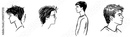 Drawings of detailed technical man silhouettes for fashion illustration and product specifications