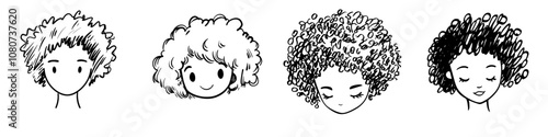 The outline of an afro hair wig is hand drawn in a modern style