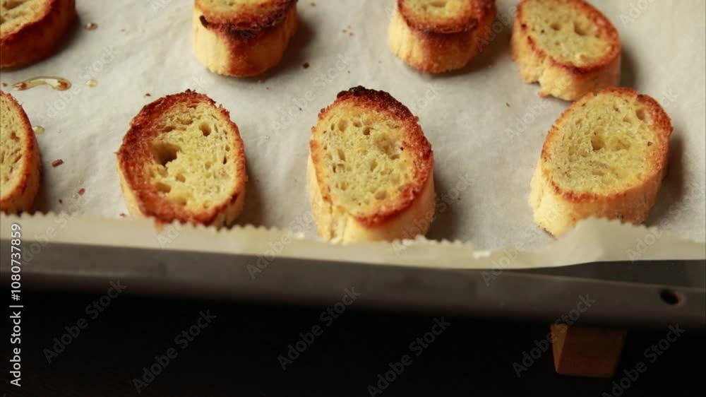 crispy golden crostini bread slices in a tray, perfectly toasted and ready to be topped with your favorite ingredients for a delicious appetizer crispy golden crostini bread slices in a tray, perfectly toasted and ready to be topped with your favorite ingredients for a delicious appetizer