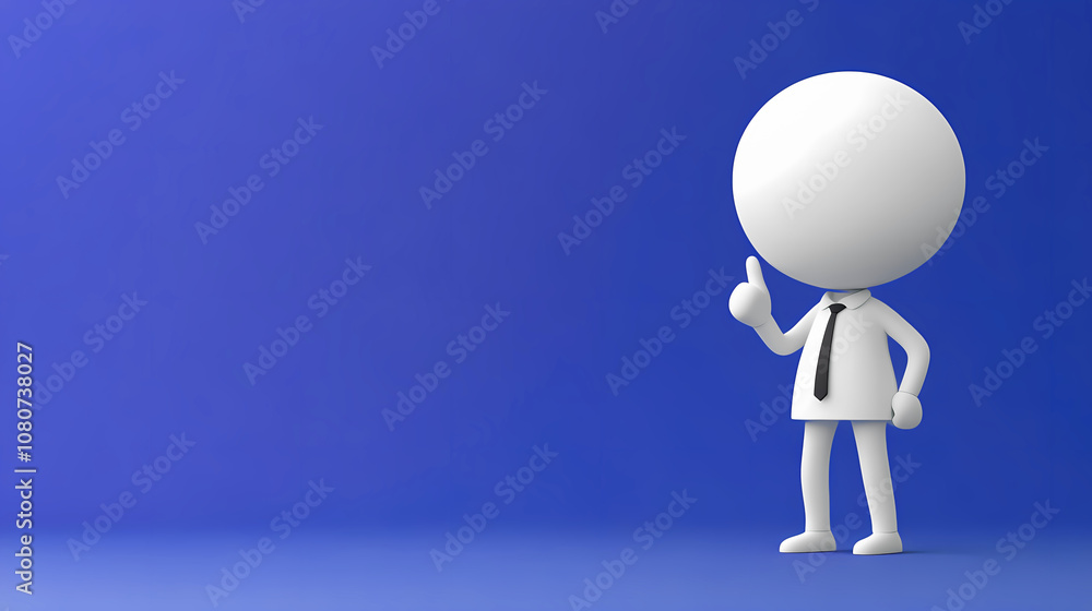 A Confident Character in a Suit Gestures Positively Against a Vibrant Blue Backdrop A Confident Character in a Suit Gestures Positively Against a Vibrant Blue Backdrop