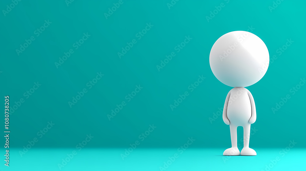 A Lone Figure Stands Against a Vibrant Turquoise Background, Sparking Contemplation A Lone Figure Stands Against a Vibrant Turquoise Background, Sparking Contemplation